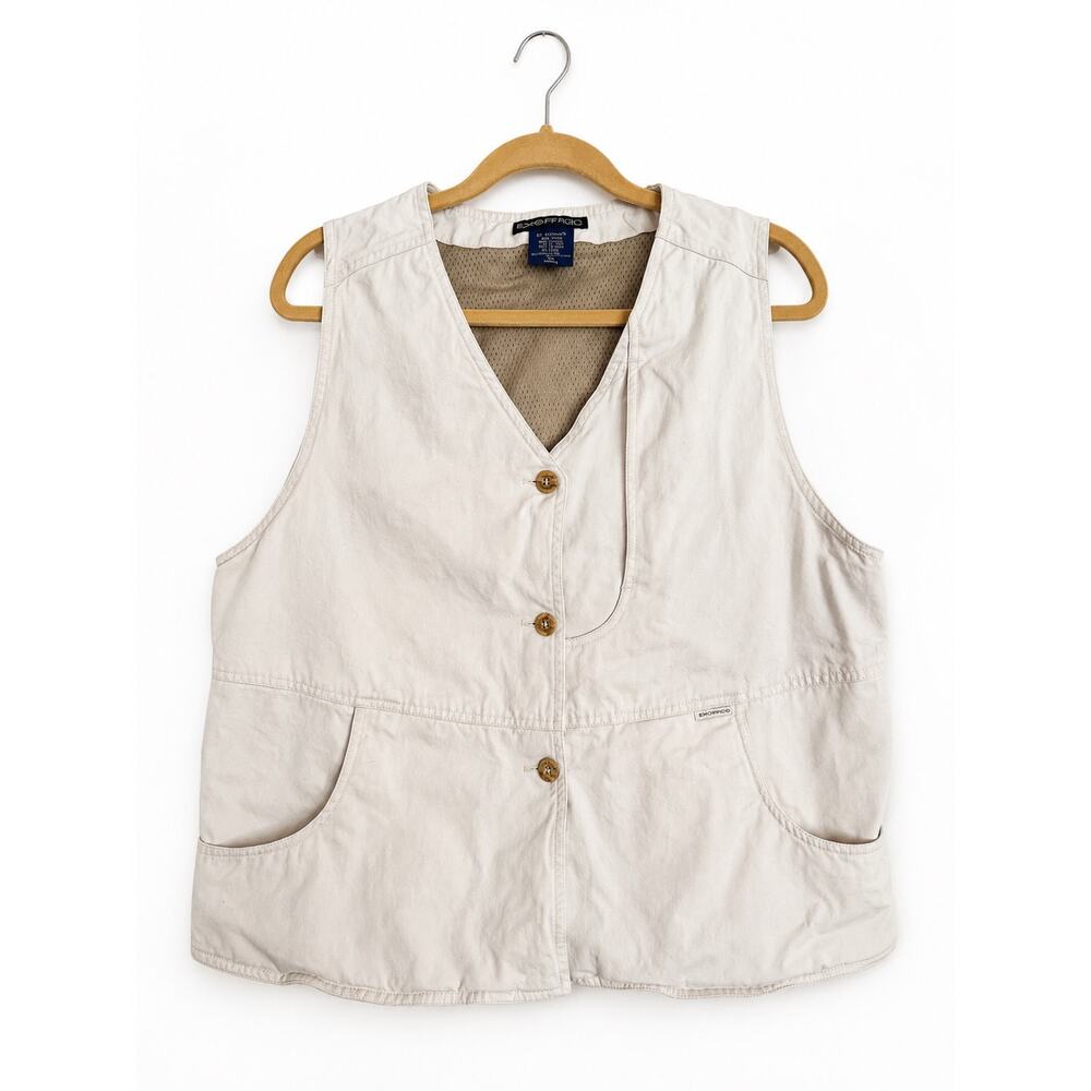 ExOfficio Travel Vest Womens XL Beige Cotton Safari Utility Vest Vented